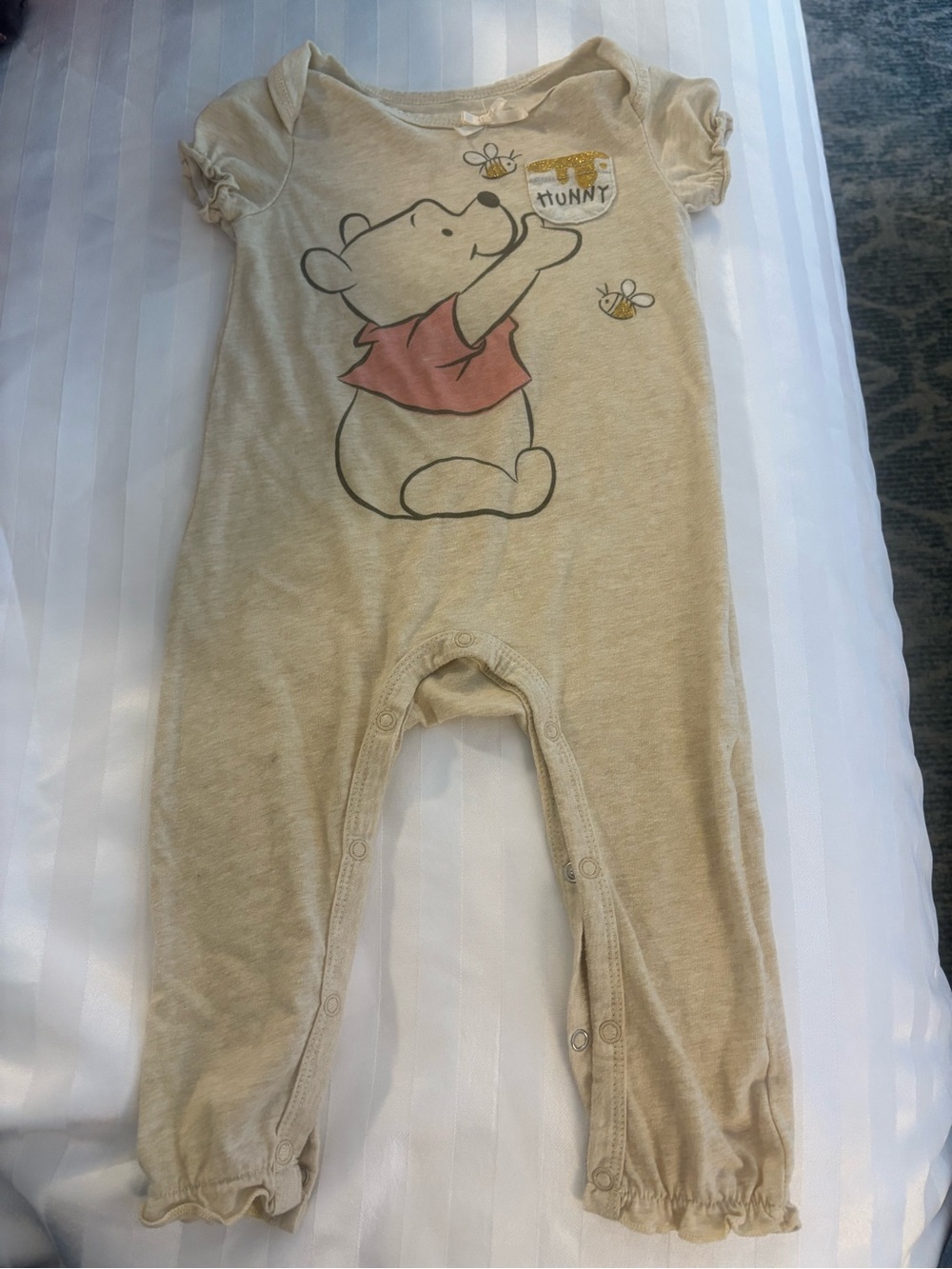 Disney Winnie the Pooh Beige Romper with Pink Accent